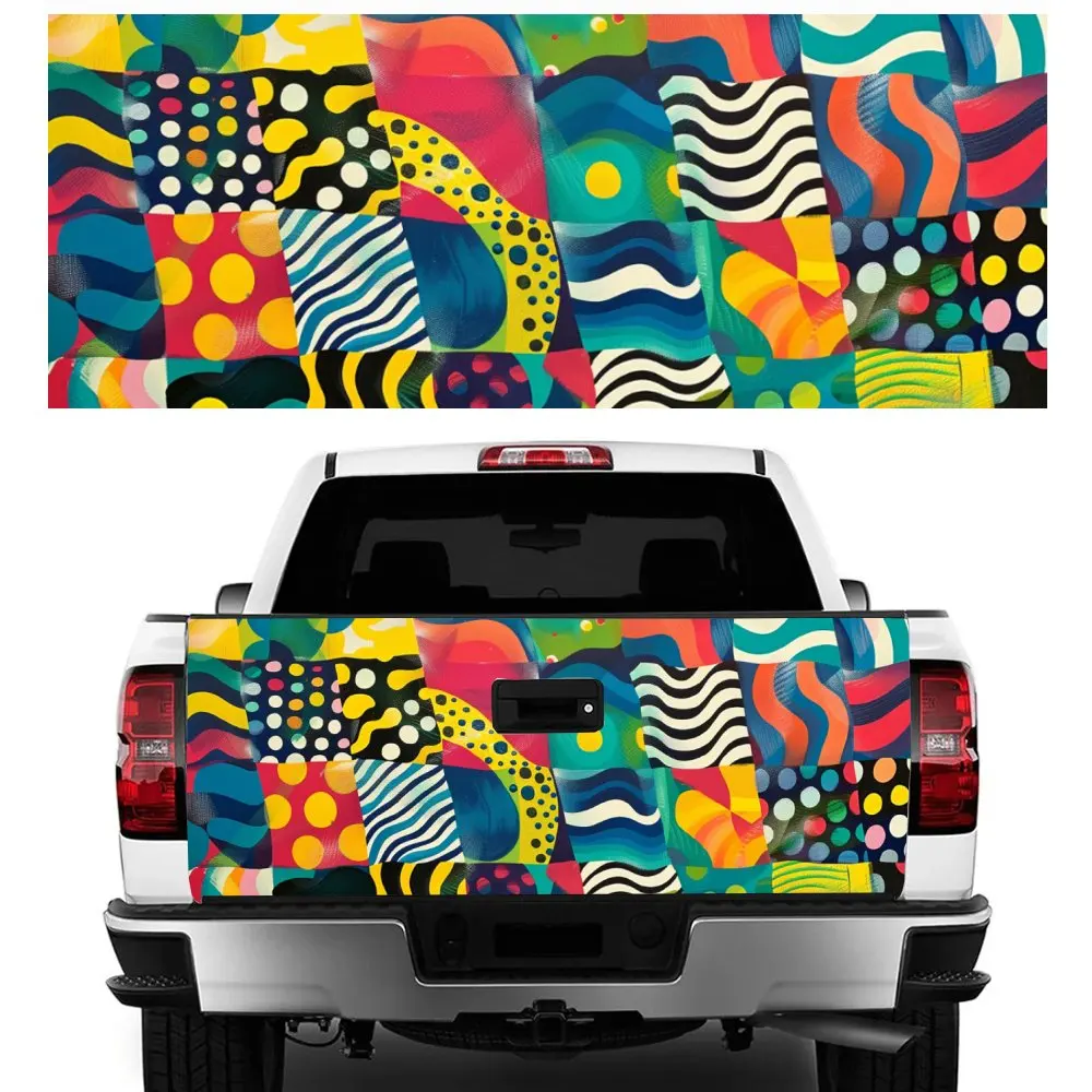 Colorful Trippy Lattice Pattern Car Tail Trunk Protect Vinly Decal Auto Accessories Hood Decoration Sticker for Off-road Pickup