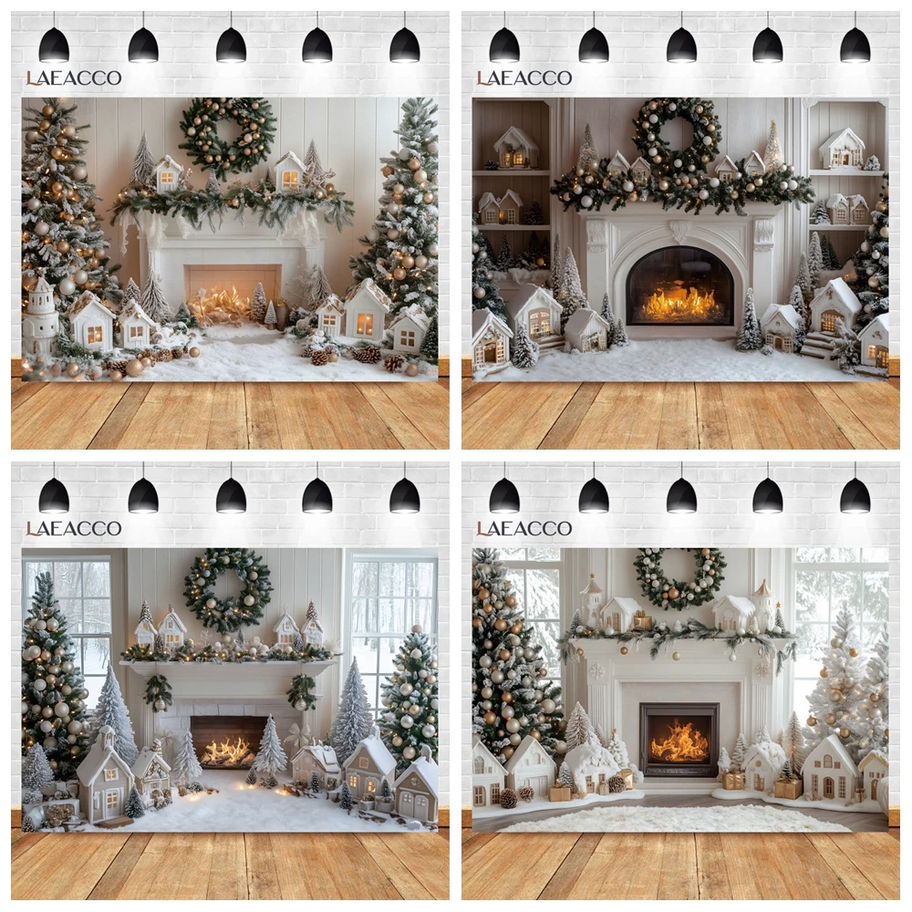 사진 촬영용 크리스마스 트리 배경, 실내 흰색 벽난로 캐빈 크리스마스 트리 선물, 어린이 가족 파티 배경, 사진 스튜디오