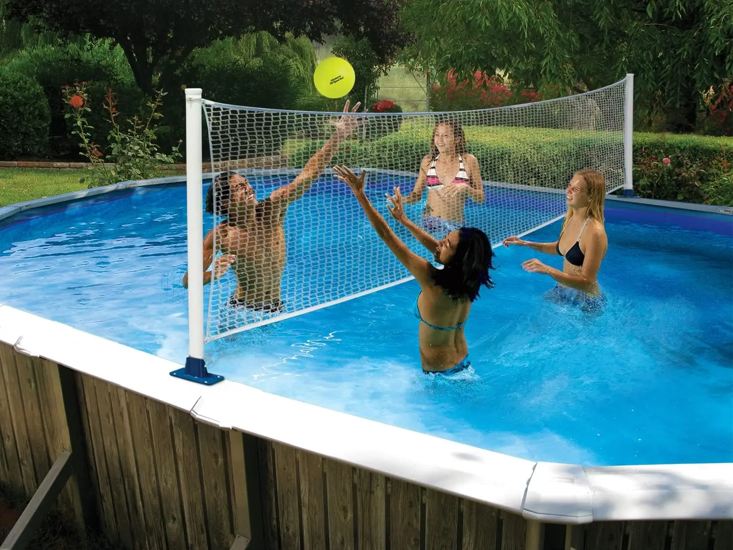 Above-Ground Pool Volleyball and Badminton Game with Permanent Mounts, White