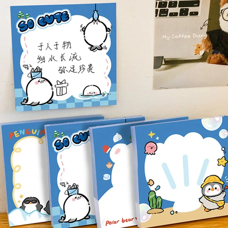 4pcs Random Design Kawaii Animal Self Stick Memo Notepads Aesthetic Decorative Sticky Notes for Notebook Office Stationery Decor