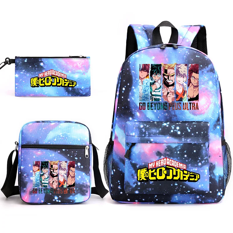 Mochilas de três peças com padrões de anime, novas mochilas escolares para adolescentes, bolsas de ombro, bolsas de lápis, mochilas de anime