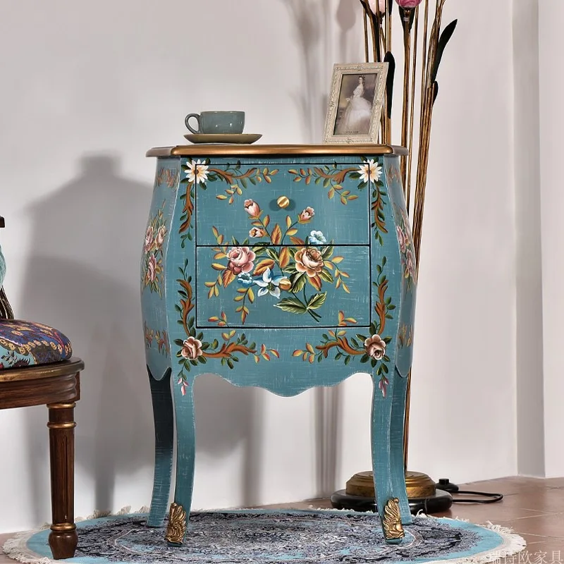 

American country retro side few living room sofa solid wood corner few bedroom bedside painted side cabinet large capacity