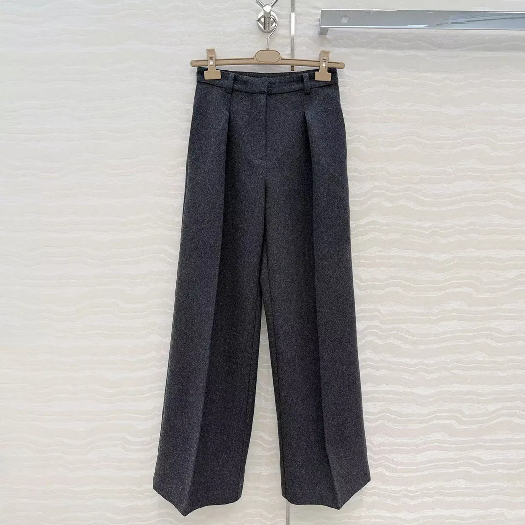 New Autumn Winter Elegant Fashion Woolen Cashmere Suit Pants Women High Waist Folds All-matched Casual Loose Work Wear Trousers