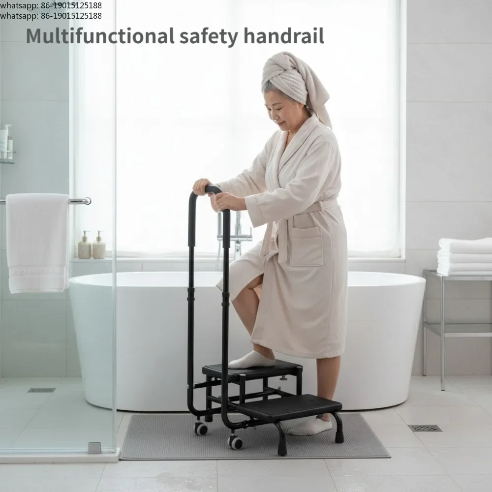 2-Step Stool with Handle for Elderly and Pregnent Heavy Duty Foot Stool for Beds/Bathtub/Kitchen Wide Anti-Slip Platform