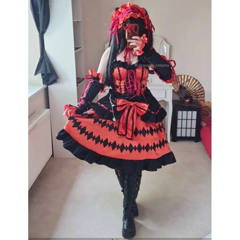 Anime Date to Live Tokisaki Kurumi Costume Cosplay Abito rosso arancione Fantasia Lolita Girl Princess Dress Halloween