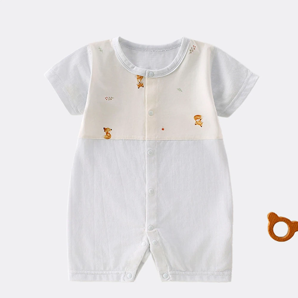 

Детский комбинезон из хлопка с милым животным принтом, летний, с коротким рукавом, унисекс, для мальчиков и девочек, одежда для малышей