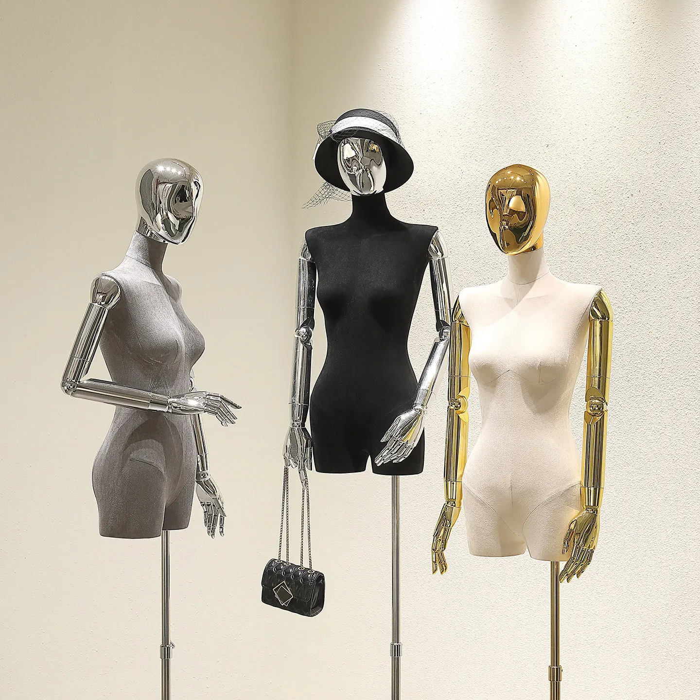 High-end suede electroplated model props women's clothing half-body dummy clothing store window display rack female model rack