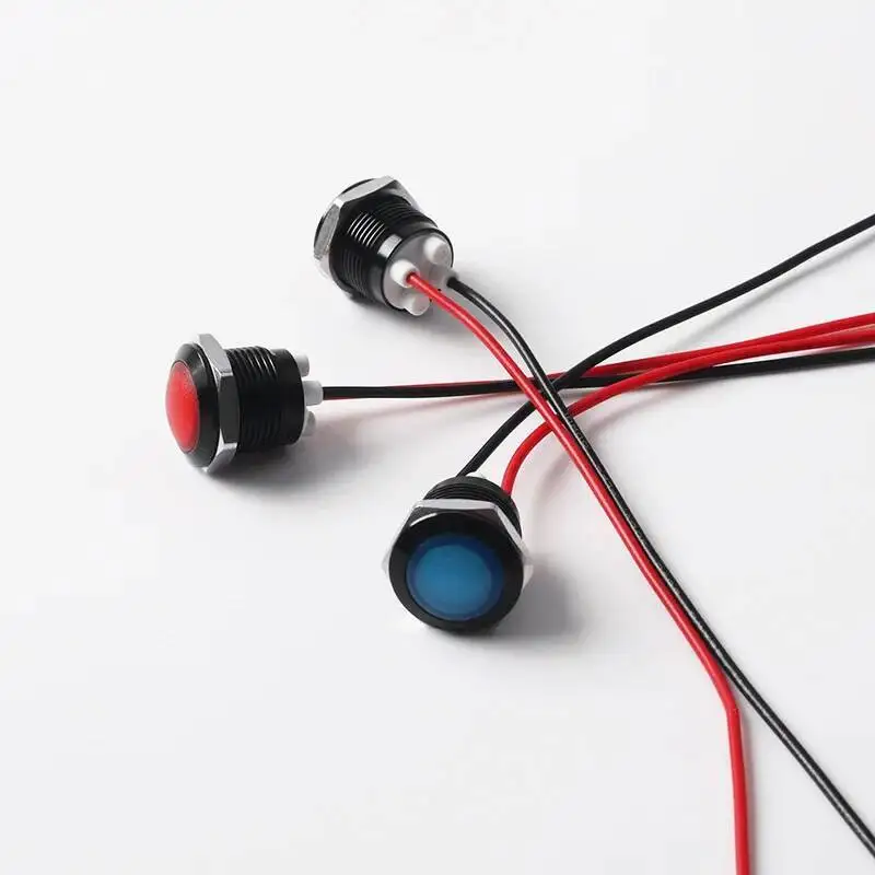 5 قطعة 12 مللي متر 12 فولت المعادن مؤشر ضوء أكسيد الألومنيوم الأسود كروية قطاع LED مقاوم للماء مصباح إشارة الطاقة 15 سنتيمتر سلك #3