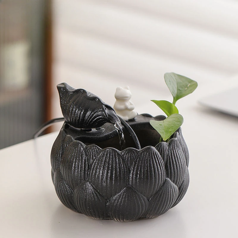 Office Ceramic Fountain Meditation Calming Waterfall Hydroponic Vase Fish Tank Feng Shui Water Feature Home Decor Powered - view 6