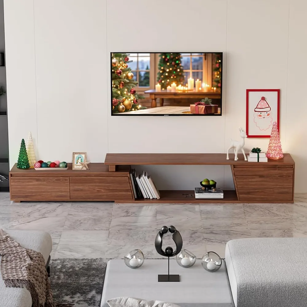 Extendable TV Stand with 3 Drawers Minimalist Rectangle Entertainment Center Walnut TV Console Table Up to 110