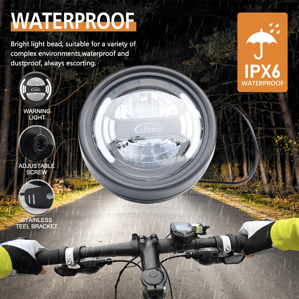 Electric Bicycle Headlights DH009 Front Light 6-48V 20W Power with SM/Waterproof Plug For Aluminium Alloy Riding Accessories ﻿
