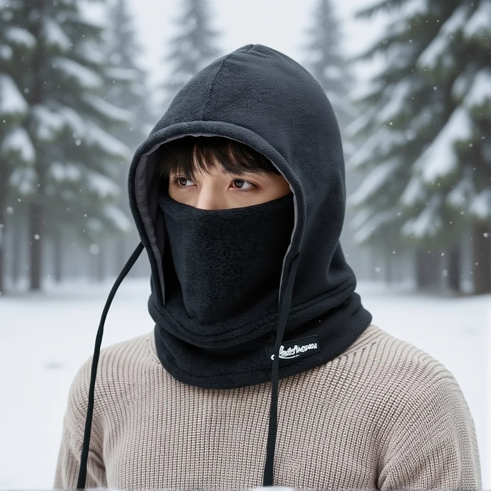 في الهواء الطلق يندبروف قبعة مريحة ركوب الدراجات هود قبعة دافئة قناع الوجه قبعة لينة 3 في 1 أفخم قبعة للمشي الجري الطقس البارد #3