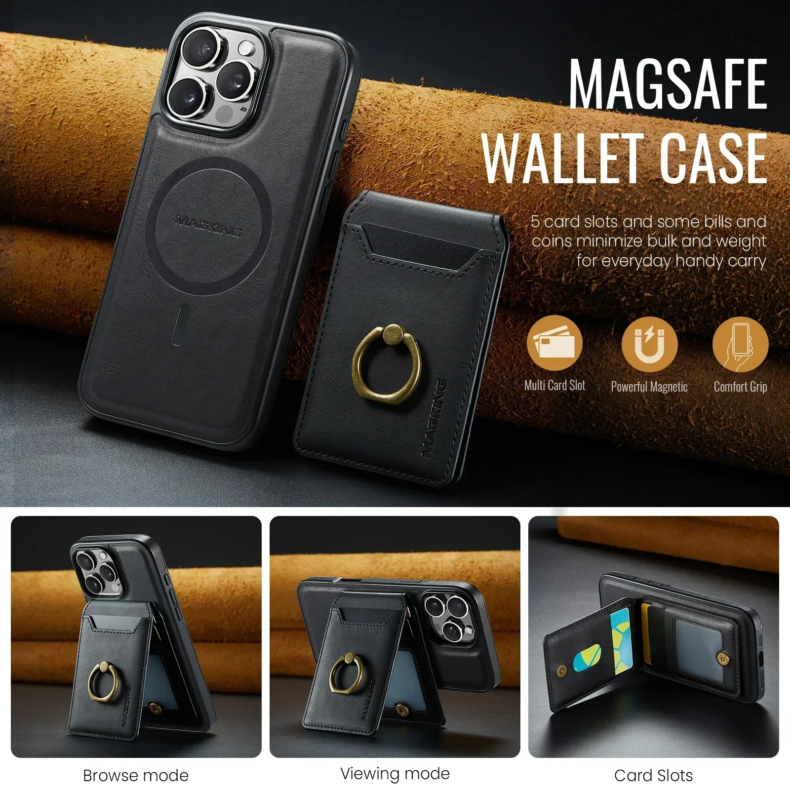 

Frame Wallet Card Slot Holder Case For iPhone 16 15 14 13 12 pro max plus Magsafe Magnetic Wireless Charging Phone Cover