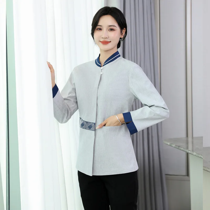 เครื่องแบบทําความสะอาดแขนยาวสําหรับผู้หญิง น้ํายาทําความสะอาดห้องพักในโรงแรมชุดทํางานสําหรับสุภาพสตรีการจัดการทรัพย์สินในฤดูใบไม้ร่วงและฤดูหนาว