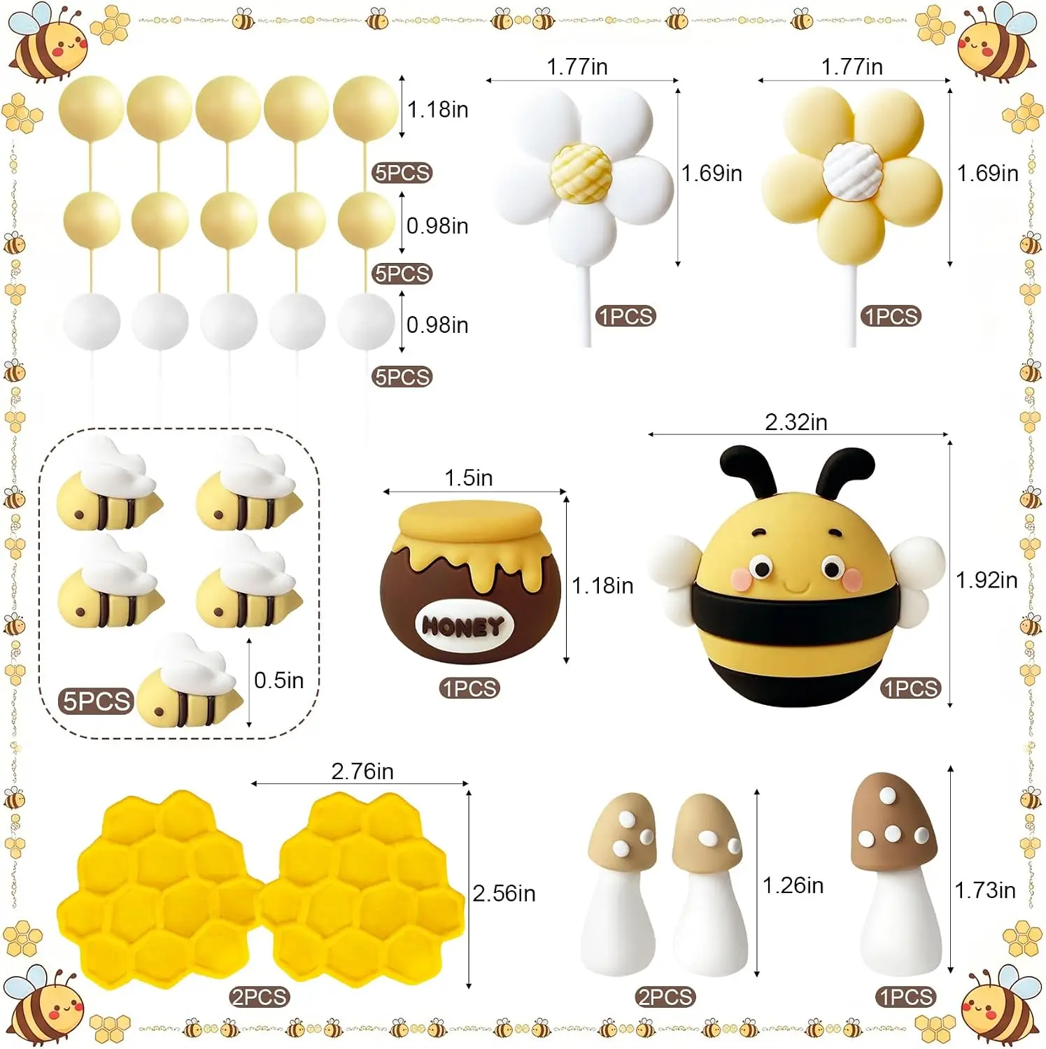 29Pcs Cute Bee Cake Topper Bee Cake Decorations Honeycomb Cake Decorations
