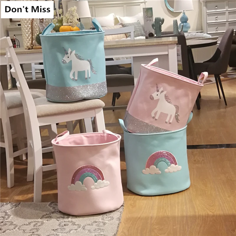 Pink Rainbow Pattern Waterproof Storage Basket For Toy Dirty Laundry Basket Bag Clothes Toys Storage Box Sundries Organizer