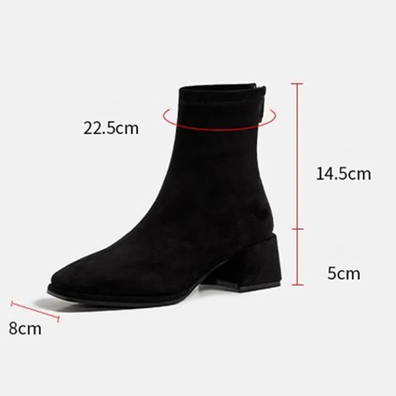 Ankle Boots for Women Spring Autumn Gray Black Women\'s Shoes Chunky Middle Heel Suede Short Botas Square Toe Back Zip Botines