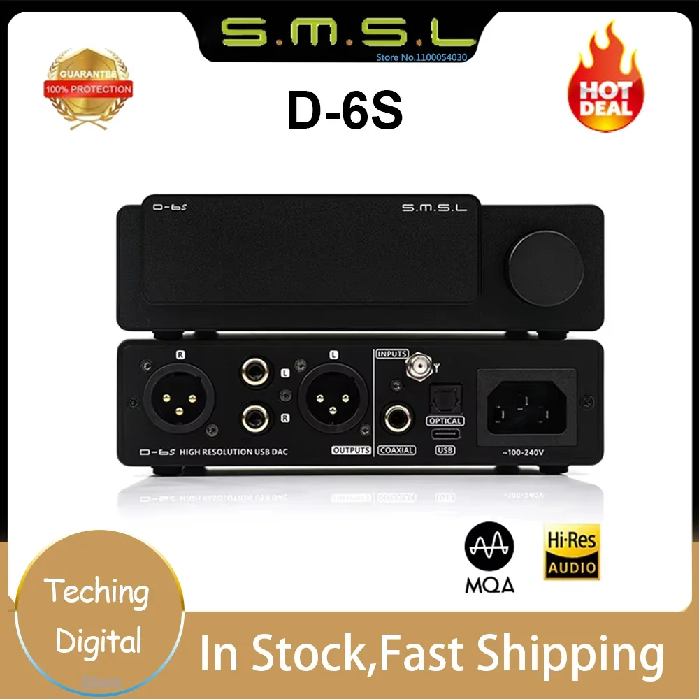 Original SMSL D-6S D6s Hi-Res Audio HIFI Decoder MQA CD USB DAC ES9039Q2M 4 OPA1612 PCM768 DSD512 Bluetooth 5.1 LDAC RCA XLR