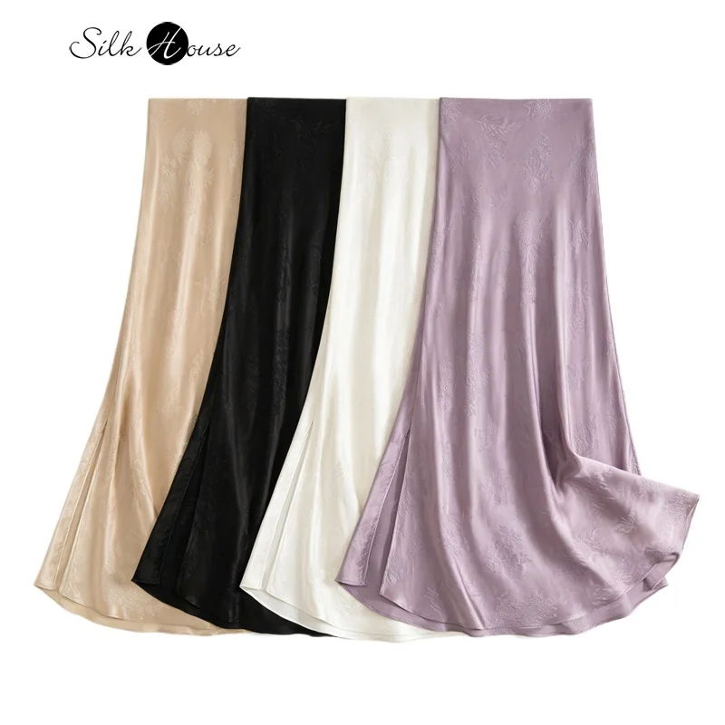 

Women's Fashion New Clothing Light Luxury 50% Natural Mulberry Silk Elastic Satin Jacquard Elastic Waist Versatile Mermaid Skirt
