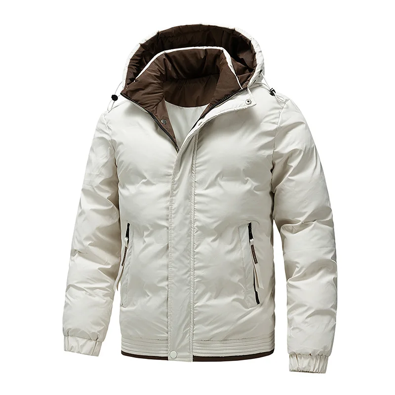 New Comfortable Hooded Fashion Solid Men Parka Winter Thicken Keep Warm Windproof Jacket Outdoors Loose Casual Versatile Coat