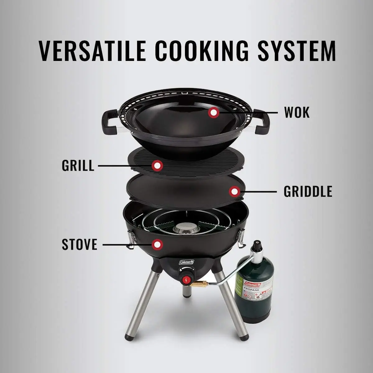 Coleman-Réchaud de camping portable au propane, 4 en 1, comprend réchaud, wok, plaque chauffante et gril, gril de camping avec Instastart VILLE