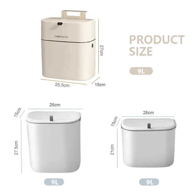 7L 9L Hanging Trash Can Bathroom Narrow Wastebasket Kitchen Sink Cabinet Door Wall Mounted Trash Can Little Garbage Bin with lid