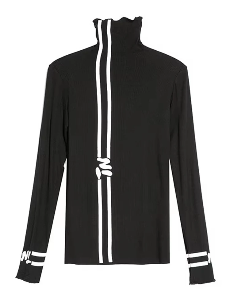 Amax luluE 2024 Nowa Wiosenna Europejska Moda Damska Luźne Koszulki Punkowe Czarne Golfy Vintage Ciepłe Oversize'owe Ubrania