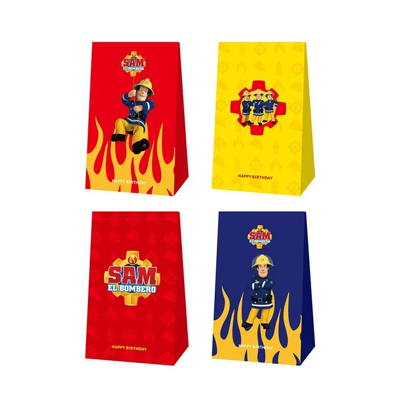 12pcs Fireman Sam Candy Bags Popcorn Bag Gift Bag Birthday Party Candy Packing Bags Fireman Fire Theme Party Supplies