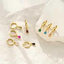 Stainless Stee Zircon Waterdrop Small Hoop Earrings For Woman Luxury Charm Colorful Crystal Huggie Earring Piercing Jewelry Gift