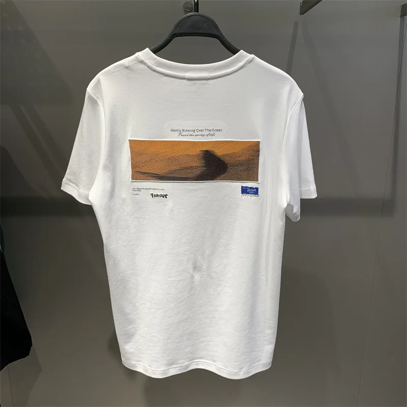 

Summer Men's Faion Creative Print Casual round Ne Pure Cotton T-irt Trendy Street Embroidery ort Sve Loose Fit