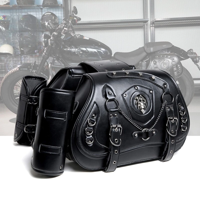 

Universal Retro Motorcycle Saddlebag Throwover Saddlebags for Harley XL883 Honda Yamaha Suzuki PU Leather with Cup Side Gear Bag