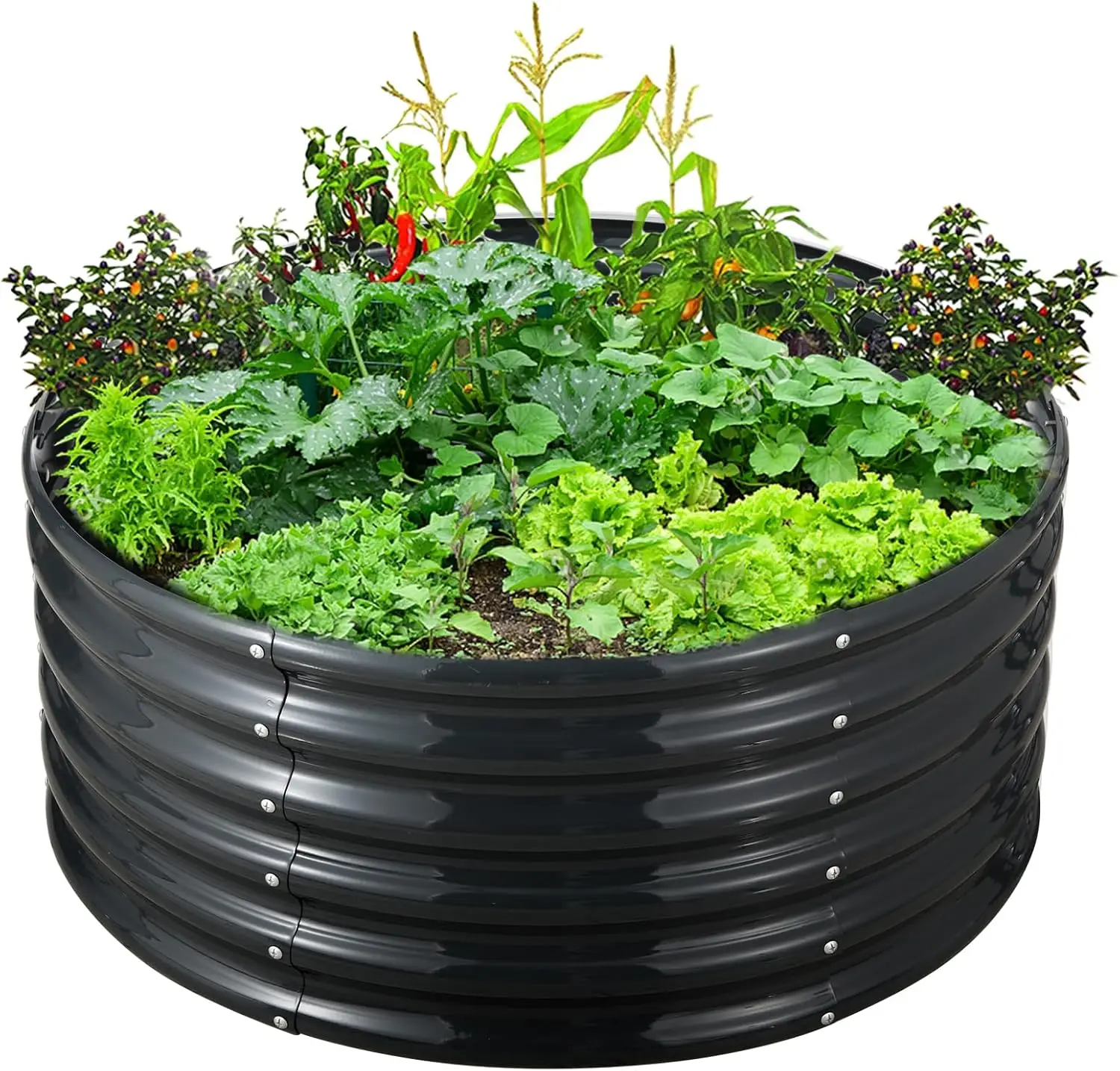 

Круглая оцинкованная грядка-ящик для выращивания овощей и трав, 3 фута, темно-серая