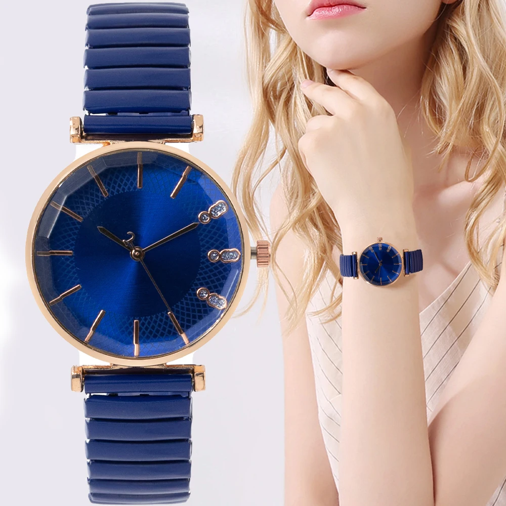 

Luxury Women's Watch Fashion Rhinestone Stretch Steel Strap Wristwatch Casual Sport Simple Style Quartz Watch for Women