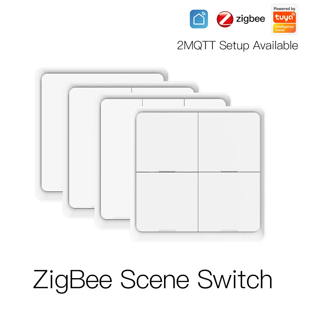 

Elegant Tuya ZigBee Scene Switch Up to 12 Scenes Wireless Push Button Smart Home Remote Controller 1234Gang Battery Power Switch