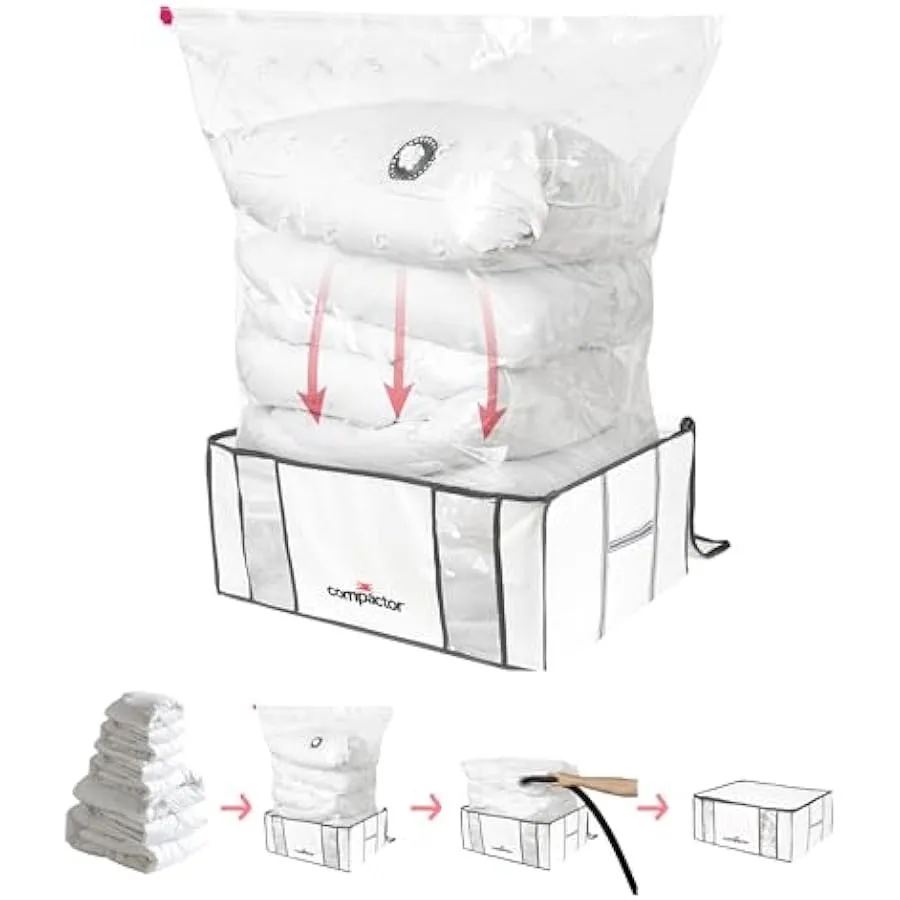 

Compactor XXL Vacuum Storage Bags Vacuum Seal Bags for Clothing with Semi-Rigid Box Cube Storage Organizer for Comforters and B