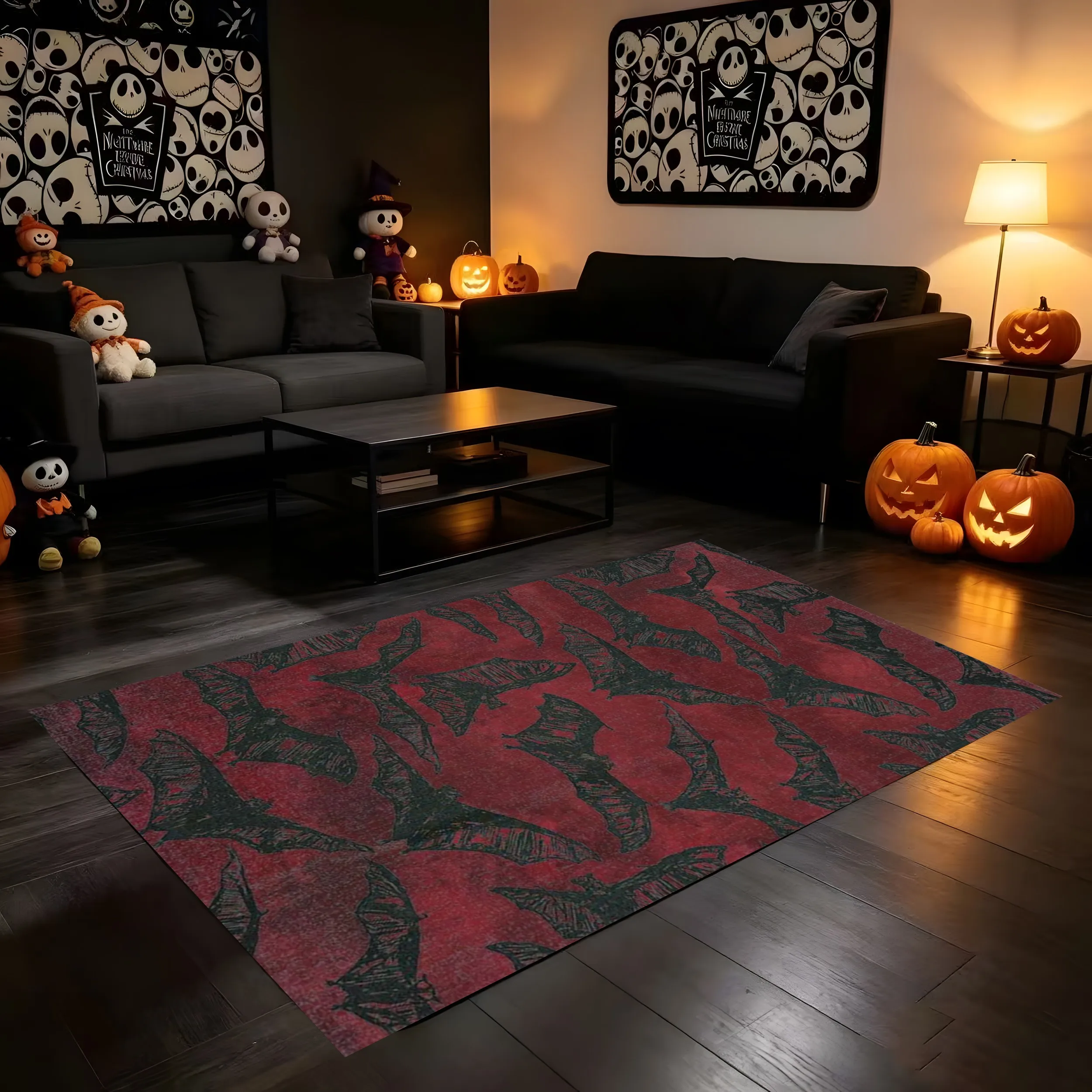 2D Carpet with Pumpkin Ghost and Bow Print, a Warm and Gentle Style Overflowing with the Cozy Atmosphere of Autumn Halloween