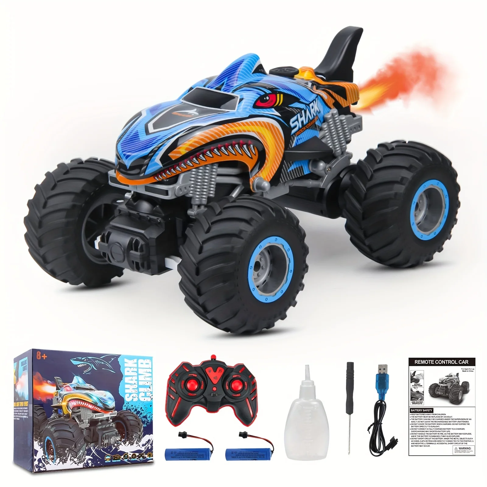 1:16, 2.4 GHz All Terrain Monster Truck, Remote Control Truck, 80 Minutes Play Time, Spray RC Car, Suitable for 8-12 Years Old B