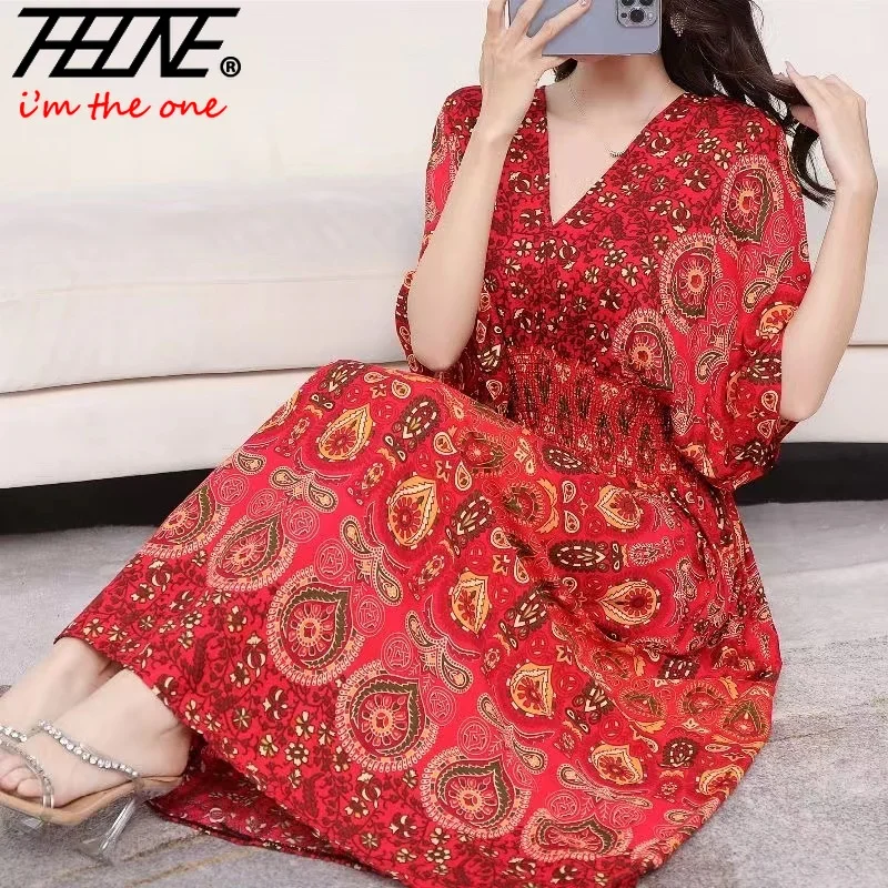 white christmas dresses Elegant Cotton Floral Print Woman Maxi Dress Boho Beach 2 Pieces Gown –  yewendress main image 1