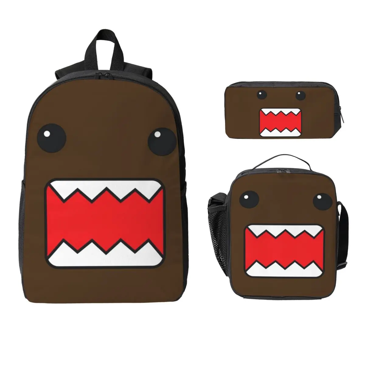 Domo Kun RAWR Merch Backpack Student Boys Girls BookBag School Bag Laptop Shoulder Bags 3ps Insulated Lunch Bag Pencil Case