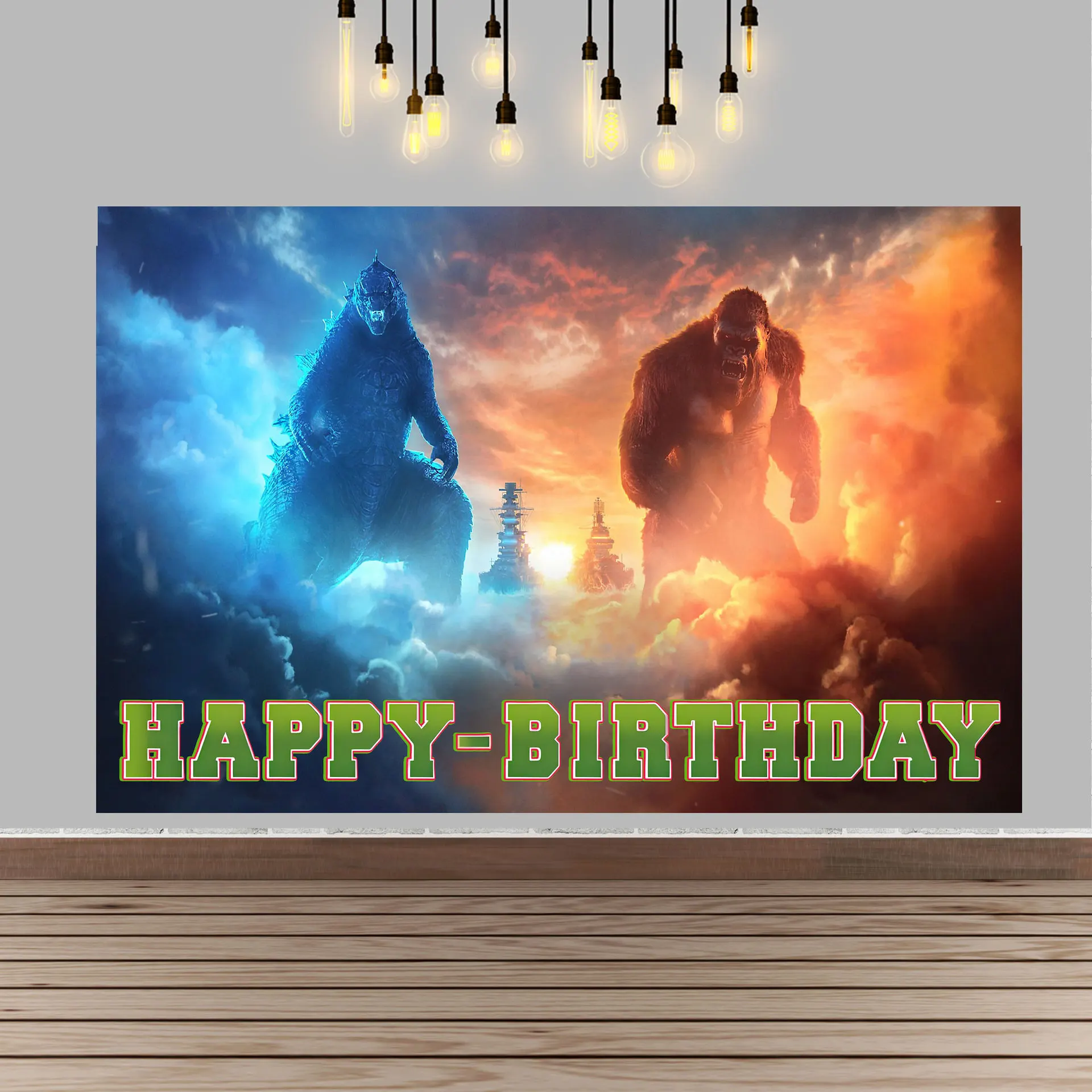 Godzillas VS KingKongs Birthday Baby Shower Gender Reveal Party Decorations Anime Monster Figures Balloon Backdrop Flag Pulling