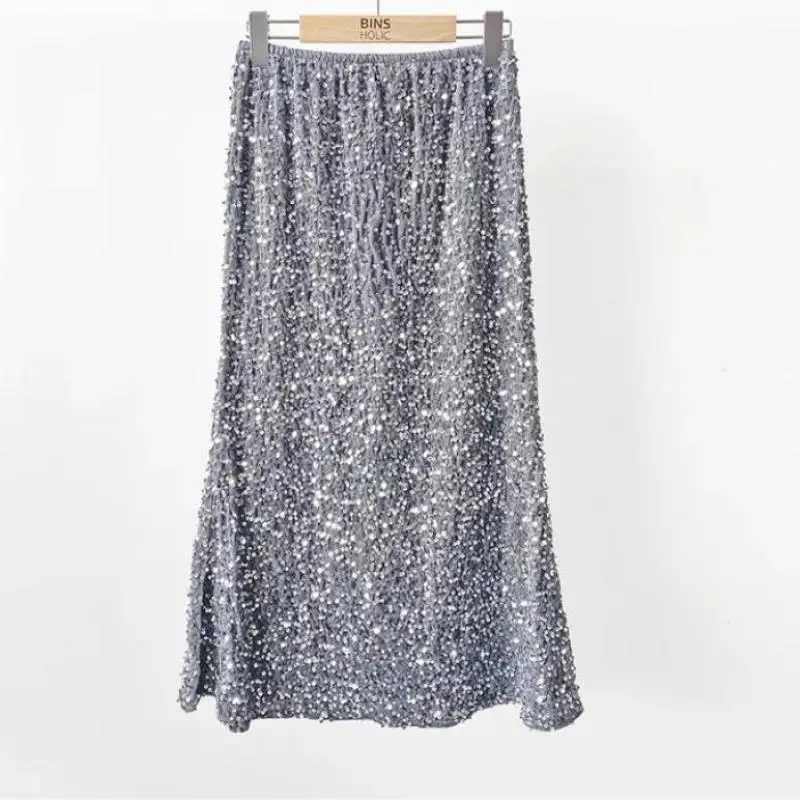 Sequins Mermaid Skirt For Women Elegant Fashion Stylish Chic Elastic Waist Slim Pencil Long Skirts Women Clothes Korean Style