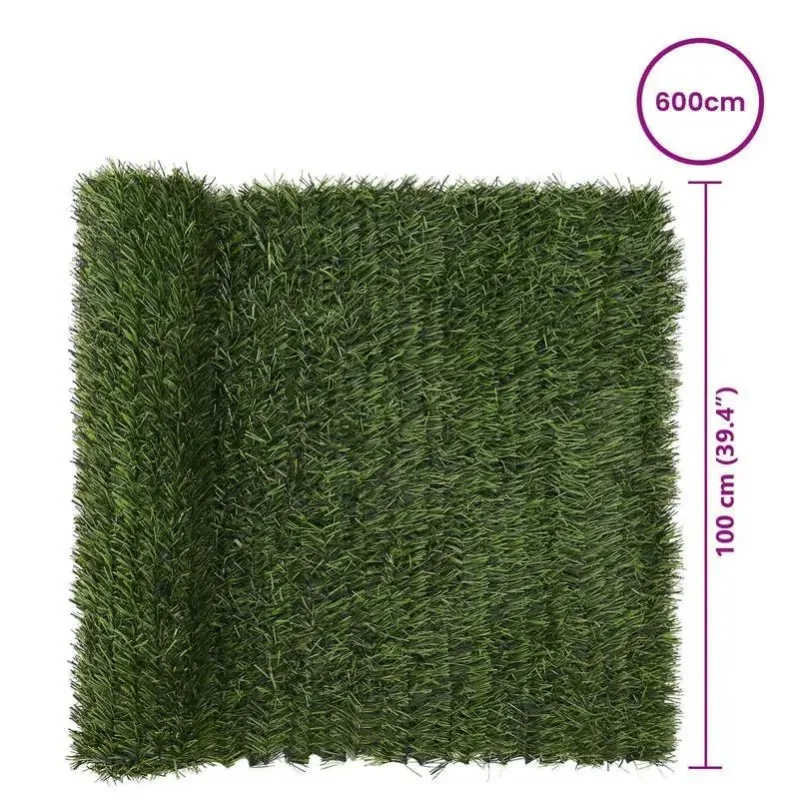 Künstlicher grüner Sichtschutzzaun 100 x 600 cm, robust, kunststoffbeschichteter Draht, natürliche Grasstruktur, dekorativer Sichtschutz, langlebig