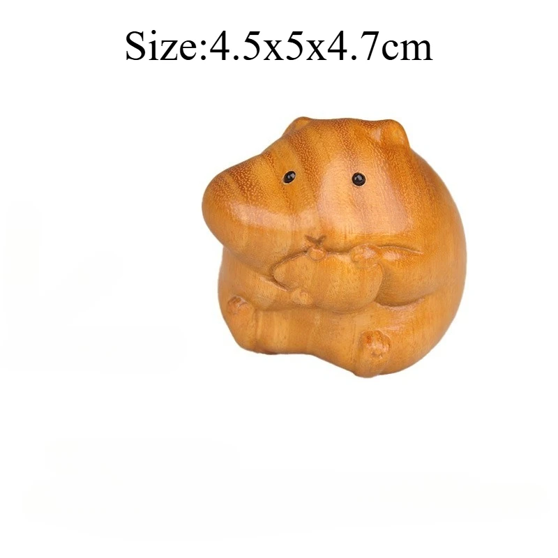 Golden Sandalwood Carved Hamster Figurines Popular Fidget Handle Piece Tea Table Office Desk Decor Wooden Craft Home Decoration