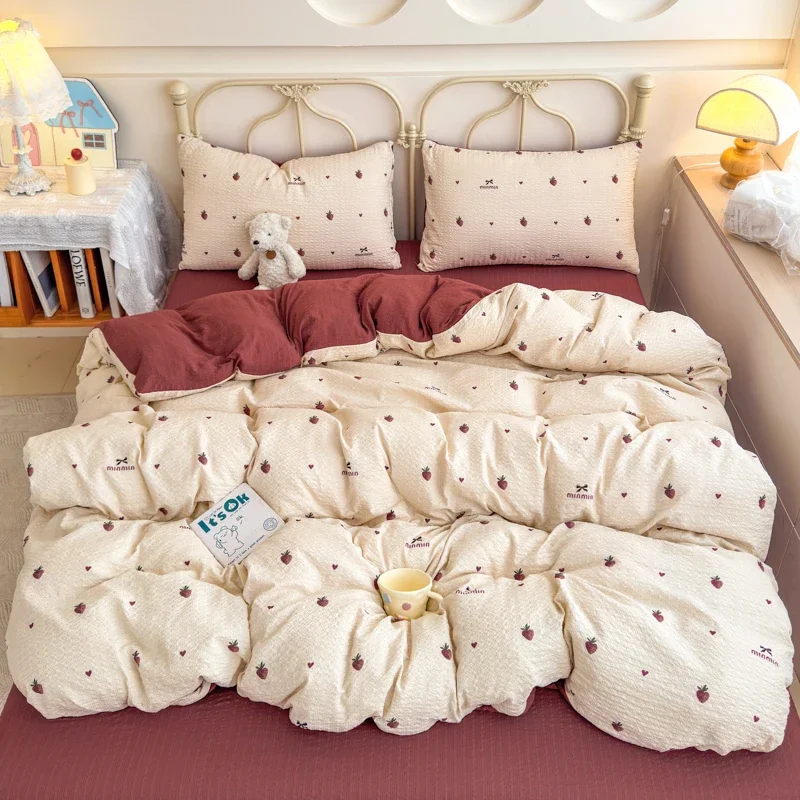 Ultra Soft Cloud Touch Seersucker Quilt Cover Skin-friendly Breathable 4/3/1 PCS Bedding Set Comfortable All Seasons Duvet Cover
