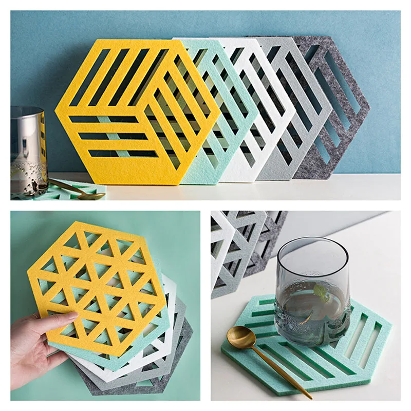 Kitchen Heat Resistant Mat Hexagonal Placemat Drink Cup Coasters Non-slip Pot Holder Table Accessories Saucer Kitchen Home Decor