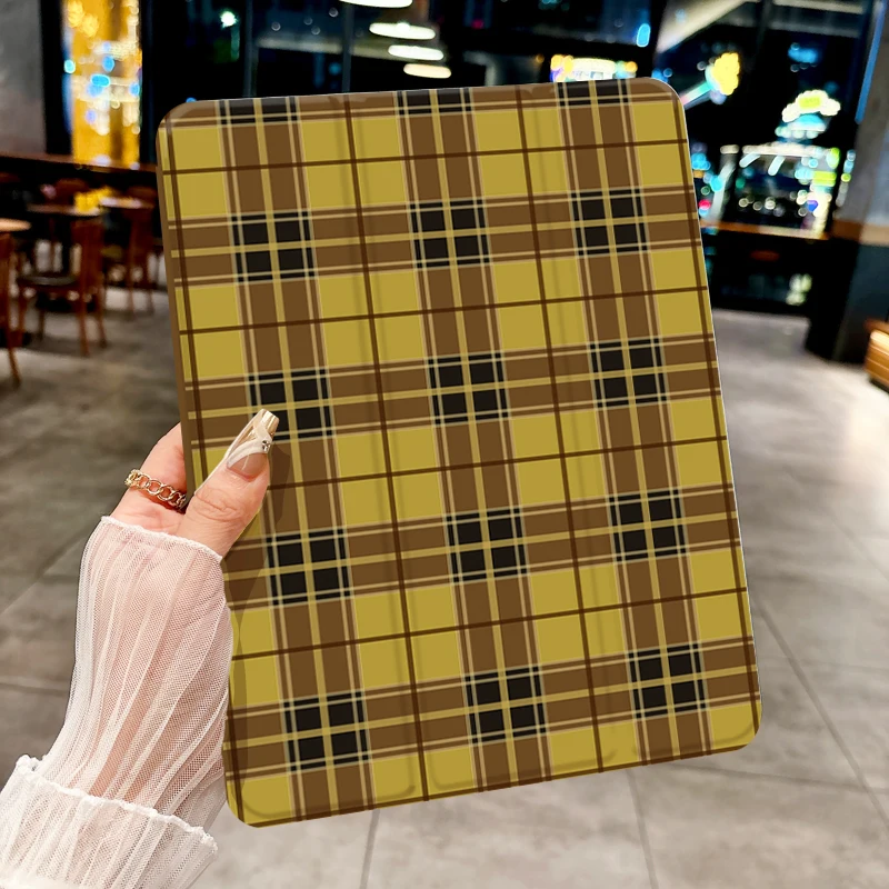 British style brownish-yellow checkered TABLET CASE FOR iPad pro 10/11-Inch 2020/6th/7th /8th /Air 3rd/Air 4th/9th gen/Air 5th G