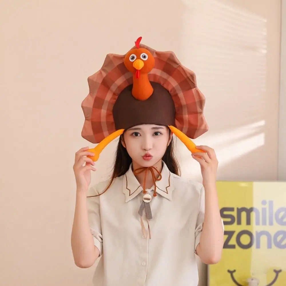 New 3D Thanksgiving Headgear Cap Funny Creative Turkey Hat Adults Plush Cartoon Headgear