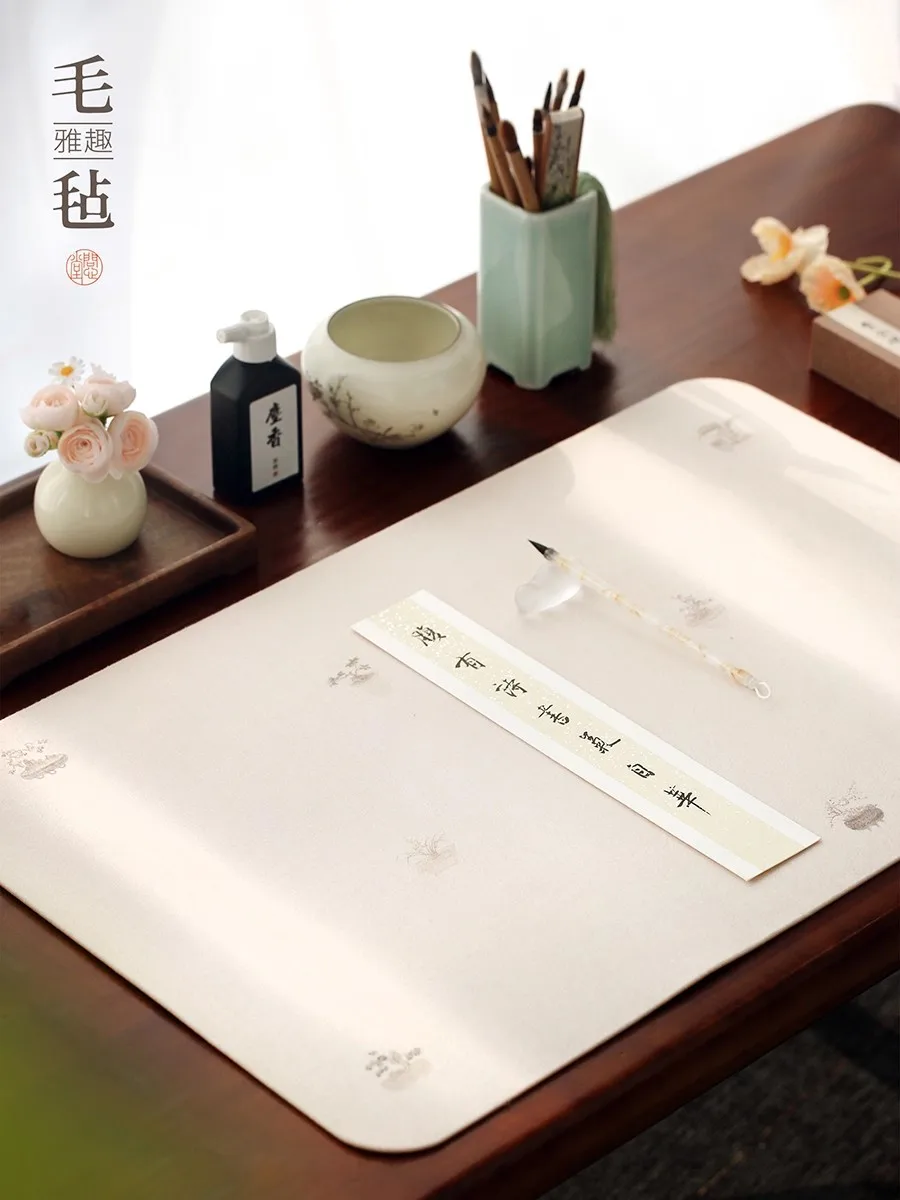 Double-Sided Wool Felt Mat | 45x70 cm Desk Pad for Calligraphy & Painting | Reusable Ink Protection