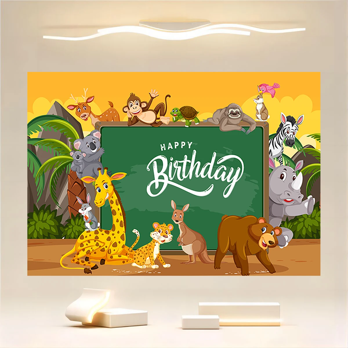 Cartoon Wildlife Happy Birthday Photography Background Animal Jungle Wildlife Park Theme Party Decoration Photo Background