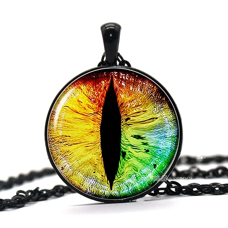 Evil Eye Necklace Sauron Eye Art Picture Cabochon Glass Pendant Black Chain Necklace Dragon Eye Jewelry Gift